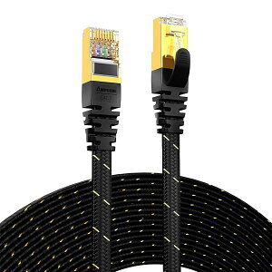 CAT7����STP ����LAN�P�[�u�� (1m) AMPCOM 10Gbps/600MHz RJ45 �t���b�g�C���^�[�l�b�g�P�[�u�� �����b�L�R�l�N�^(�g�R) ���x���|���G�X�e���̗p PVC�핢 �ܐ܂�h�~ �� 1M