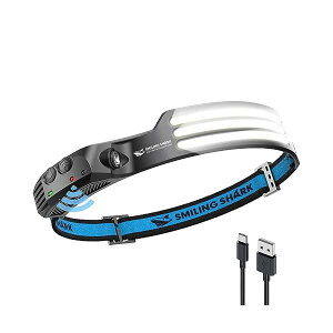 Smiling Shark 充電式 LED ヘッドライト, 【革新款・PSE??・白光1個セット】 USB充電可能 3 倍高輝度アウトドアヘッドランプ 230°広角照明 集光 超軽量 IPX4 防水防塵 8時間連続使用可能 キャンプ 登山