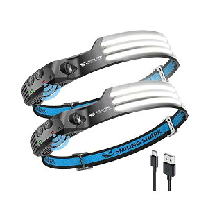Smiling Shark �[�d�� LED �w�b�h���C�g, �y�ŐV���EPSE??�E����2�Z�b�g�z USB�[�d�\ 3 �{���P�x�A�E�g�h�A�w�b�h�����v 230°�L�p�Ɩ� �W�� ���y�� IPX4 �h���h�o 8���ԘA���g�p�\ �L�����v �o�R
