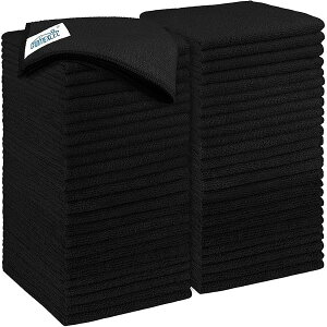 HOMEXCEL マイクロファイバークロス 車 50枚 吸水速乾 クリーニングクロス 使い捨て可 コーティング ワックス ホイルなど用 業務用 洗車タオル 約32×32cm (ブラック)