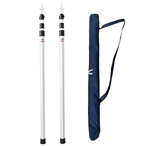 FEJU アルミテントポール タープポール 伸縮式 スライド式 ワンタッチ 組立不要 0.9m-2.8m 2本セット 収納付き (2.3mシルバー2本セット)