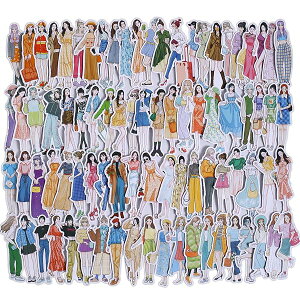 シール ステッカー 素材紙 コラージュ素材 大容量 フレークシール かわいい おしゃれ 女の子 女子 少女 ガール 人物 手帳デコ 日記シール カレンダー (シーズン4(100枚))