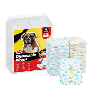 Dono 犬おむつ 男の子用マナーベルト 長時間 超吸収 2色柄犬用おむつ お知らせライン付き 介護 おもらし対策 マーキング防止 快適なおむつウェア 小型犬-大型犬用紙オムツ mサイズ48枚入り