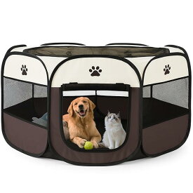 さえだ ペットサークル 折畳み 犬 サークル 室内 114cm*114*58cm 猫 サークル 大型 八角形 ドッグハウス ペットサークル 屋根付き アウトドア 防災 猫 犬 ケージ 犬 サークル 折り畳み 室内 屋外 キャンプ メッシュサークル 頑