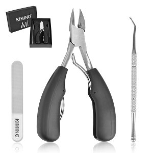 KIMINO 爪切り ニッパー式 ステンレス製 滑り止め 厚い爪/変形爪/巻き爪に最適 爪やすり ゾンデ付き【3点セット】