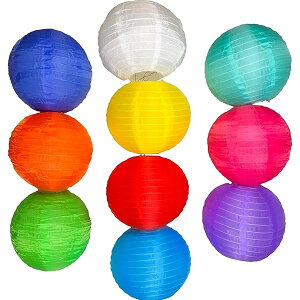 提灯 ナイロン提灯 防水 丸型 お祭り 居酒屋 結婚式 クリスマス 装飾 看板提灯 DIY絵画 (ナイロン提灯 10色10個セット 30cm)