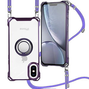 iPhone XS ケース iPhone X ケース クリア リング付き ショルダー iphoneX/XS ケース クリア PC背面 軽量 TPUバンパー アイフォンXS ケース アイフォンX ケース 透明 肩掛け 斜めかけ 耐衝撃 多機能スタ