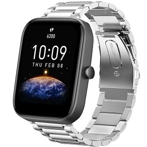 Lamshaw �o���h �Ή� Amazfit Bip 3, �X�e�����X ���^�� �x���g �����o���h �Ή� Amazfit Bip 3 / Bip 3 Pro �X�}�[�g�E�H�b�` (�V���o�[)
