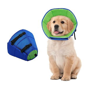 CMD エリザベスカラー 犬 猫 通気性 調整可能 柔らかい 軽量 傷舐め防止 引っ掻き防止 術後傷口保護 術後ケア 中大型犬用 (ブルーグリーン, S:深さ20 cm、首周り約29〜32cmに対応)