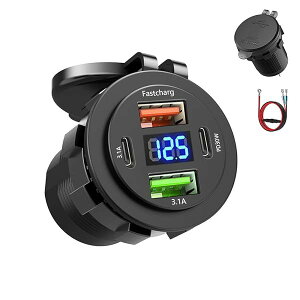 ԍڏ[d J[`[W[ 4 ߍݎ p`[W[ PD30W QC3.0 LEDfBXvC iPhone/iPad/AndroidΉ 12V/24V oCN/SUV/ATV/RVɂgp\ (USB-A×2 { USB-C×2