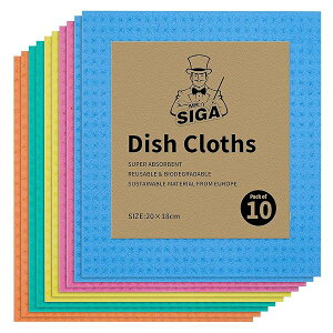MR.SIGA 再利用可能な 食器拭きタオル、キッチン用セルローススポンジクロス、強力吸水、マルチカラー(計10枚入り)