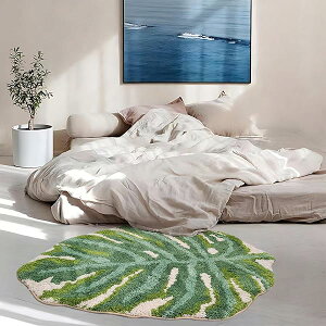 ラグ モンステラ葉形マット 60*80cmバス グリーン絨毯 お風呂 足拭きマット 滑り止め 丸洗い可能 吸水 速乾 超厚い 3D立体 浴室 洗面所 玄関 キッチン 柔らかい (60*80cm, モンステラ グリーン)