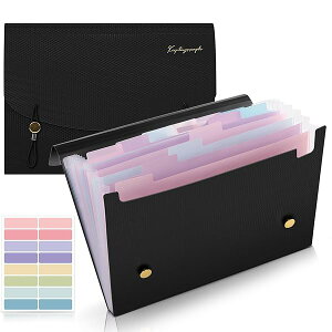 SKYDUE ドキュメントファイル 12仕切り 13ポケット ドキュメントスタンド A4 持ち運び 書類収納ケース 色別 区分けラベル付き アコーディオンファイル 防水 多収納 領収書入れ 書類整理 学校 オ