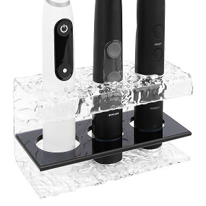 Linkidea 電動歯ブラシホルダー シャワー、バスルーム用 アクリル 3スロット カウンタートップオーガナイザー 電動歯ブラシ用 Oral-B iO シリーズ、PHILIP Sonicare 対応 7AM2M(ブラック)