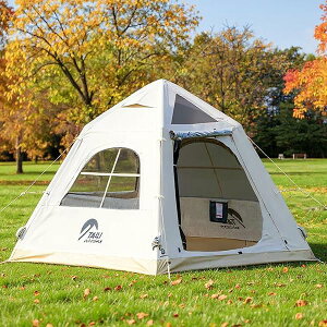 TAILI ドームテント 2人用 インフレータブル キャンプテント ツーリングドーム ポンプ付き 軽量 大空間 大人用 防水 収納袋付き 設営簡単 折り畳み式 自立式 通気 防風 ベージュ