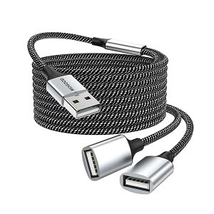 MOGOOD USB延長ケーブル 2m USB分岐器USB Aオス〜2メス延長ケーブル耐久性のあるUSB分岐器 ケーブルナイロン編み高速データ伝送とプリンタ、USBキーボード、フラッシュメモリドライブ、Playstation