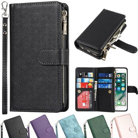 Eastwave for iPhone SE 2022 / SE 2020 手帳型 ケース アイフォン for iPhone 8 7 手帳型 財布型 縄掛けケース PU革 レザー 本格風ケース 保護 カバー [ 大容量財布型/多枚カード収納/ファスナ