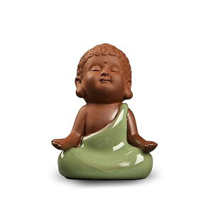 Temiry お釈迦様 オブジェ お釈迦 かわいい 仏像 陶器 座禅 如来像 ミニ (タイプ7 手を上げて-グリーン)