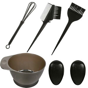 ヘアカラー 道具 5点セット 髪染め ヘアブラシ 耳カバー ヘアカラーボウル コーム ホイッパ DIY自宅用 便利 再利用可能 プロ 美髪師 美容院 男女兼用 簡単ヘアカラー