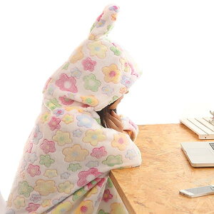 IKENOKOI 着る毛布マイクロファイバーフランネルふわふわポンチョボタンジッパー構造仕事勉強昼休み防寒学生可愛い(はな)