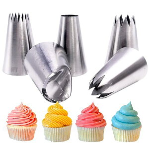絞り口金 5個セット 大きめ 丸型 花型 口金 ケーキデコレーション 飾り ステンレス製 口金セット 再利用可能 お菓子作り 製菓道具