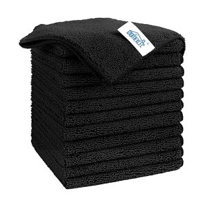 HOMEXCEL マイクロファイバークロス 12枚入 布巾 ふきん ぞうきん (食器拭きクロス/洗車タオル/台拭き) キッチンクロス, Kitchen 約29.21×29.21cm (ブラック) 11.5"X11.5"