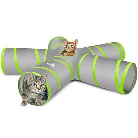 キャットトンネル Pawaboo 猫用 5道猫トンネル スパイラル キャットトンネル 1穴付き 折りたたみ式 猫遊宅おもちゃ Gray & Green