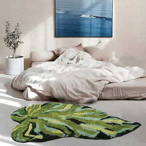 ラグ リーフ型 カーペット モンステラ葉形マット 60*80cmバスマット グリーン絨毯 お風呂マット 足拭きマット 滑り止め 丸洗い可能 吸水 速乾 超厚い 3D立体 浴室 洗面所 玄関マット キッチン