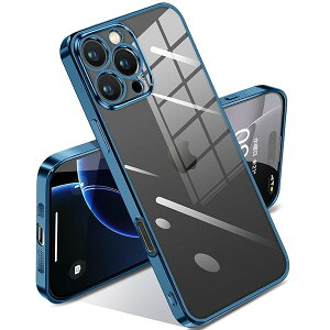iPhone 16 Pro 用 ケース クリア 耐衝撃 アイフォン16Pro カバー 透明 メッキ加工 完全な保護 黄変防止 落下防止 ファッション 薄型 軽量 TPU 柔らかい ワイヤレス充電 人気 保護カバー(ブルー)