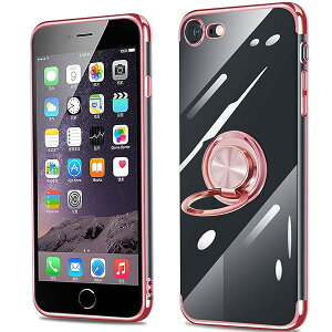 iPhone SE3 / SE2 / 8 / 7 �P�[�X �N���A �����O�t�� �A�C�t�H�� SE ��2���� �J�o�[ ���� �����O �ϏՌ� ���^ �X���� TPU �\�t�g �V���R�� �X�^���h�@�\�t�� 360��] �ԍڃz���_�[�Ή� (���[�Y�S�[���h)