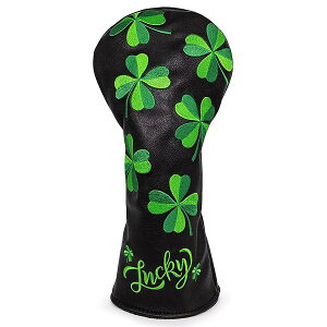 ゴルフヘッドカバー ラッキークローバー仕様 ゴルフウッドカバーセットブラックゴルフドライバーカバー フェアウェイウッド、ユーティリティ用、ハイブリッド用のヘッドカバー Aliennana