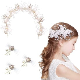サムコス 髪飾り 3種セット 子供 こども 花 蝶々 リボン ヘアアクセサリー ヘアークリップ ヘアピン カチューシャ 髪留め ヘッドドレス 結婚式 発表会 卒業式 写真撮影 キッズ 子供髪飾り (ホワイト)