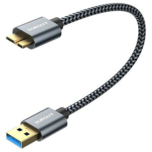 SUNGUY USB3.0 �P�[�u�� MicroB 0.3M �^�C�vA�I�X - �}�C�N���^�C�vB�I�X USB�P�[�u�� �O�t��HDD/SSD �n�[�h�h���C�u/HD�J�����ȂǑΉ� �}�C�N��B�ϊ��P�[�u�� �����f�[�^�]�� 0.3m �O���[