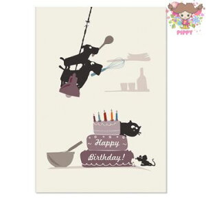 cats on appletrees ポストカード☆Happy Birthday 1 - Torte☆お祝い 誕生 ハッピーバースデー ねこ 猫 いぬ イヌ ケーキ グリーティングカード 二つ折りポストカード 北欧 おしゃれ かわいい 動物