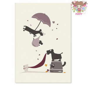 cats on appletrees ポストカード☆Geburt - Hundestorch☆お祝い 誕生 コウノトリ ねこ 猫 いぬ イヌ グリーティングカード 二つ折りポストカード 北欧 おしゃれ かわいい 動物