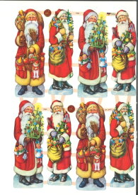 ドイツ製 クロモス☆サンタクロース プレゼント クリスマス☆(glossy pictures - 8 Weihnachtsm&#228;nner)デコパージュ コラージュ スクラップピクチャー ダイカット エンボス サンタクロース