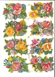 ドイツ製 クロモス☆薔薇のアーチ バラ ローズ 小花☆(greller Rosenbogen)デコパージュ コラージュ スクラップピクチャー ダイカット エンボス アンティーク