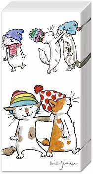 プチギフト・デコパージュに最適！！ ドイツ IHR お子様・子供におすすめ 可愛い ペーパーナプキン デコパージュ☆Anita Jeram アニタ ジェラーム 帽子をかぶった猫 キャット 動物☆（CATS WITH HATS） W21.5cm×L22cm （1枚 バラ売り）
