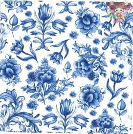 Ambiente ペーパーナプキン☆Delft Blue flowers☆ （1枚/バラ売り） チューリップ ブルー 青 陶器 花柄 素敵 お洒落 デコパージュ