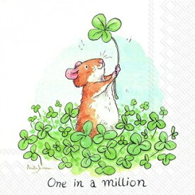 ドイツ IHR 可愛い ペーパーナプキン デコパージュ☆Anita Jeram アニタ ジェラーム 四つ葉のクローバー ハムスター☆（ONE IN A MILLION）（1枚/バラ売り）