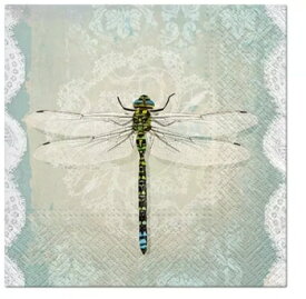 Paw おしゃれな ペーパーナプキン デコパージュ☆ロマンチックなトンボ レース 昆虫☆(Romantic Dragonfly)（1枚/バラ売り）