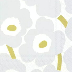 marimekko マリメッコ 可愛い ペーパーナプキン　デコパージュ☆UNIKKO white silver☆ウニッコ 花柄 シルバー（1枚/バラ売り）