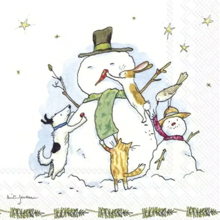 【25cmサイズ】IHR 可愛い ペーパーナプキン デコパージュ☆Anita Jeram アニタ ジェラーム かわいい雪だるまのお友達 ウサギ ネコ 犬☆(SNOWMAN WITH FRIENDS)(W25cm×L25cm)(1枚/バラ売り) Pippy 2号店 IHR 可愛い ペーパーナプキン デコパージュ ☆Anita Jeram アニタ ジェラーム かわいいネコの友達 花柄 動物☆(CATS FRIENDS)(1枚 バラ売り)(W25cm×L25cm)