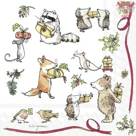 ドイツ IHR 可愛い ペーパーナプキン デコパージュ☆Anita Jeram アニタ ジェラーム PRESENT FOR YOU☆動物 プレゼント 交換（20枚入り）