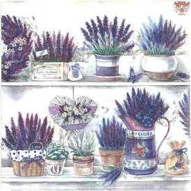 ★ドイツ IHR 可愛い ペーパーナプキン デコパージュ☆ラベンダーポット ハート リース 花柄☆（LAVENDER POTS）（1枚/バラ売り）