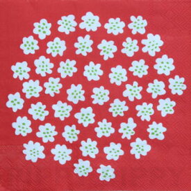 marimekko マリメッコ 可愛い ペーパーナプキン デコパージュ☆PUKETTI white red☆（1枚/バラ売り）