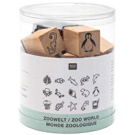 RICO DESIGN スタンプ15個入りセット☆海の生き物 イルカ 魚 シロクマ 動物（STAMP SET ZOO WORLD）☆木製 プレゼント クラフト 雑貨 保育園・幼稚園・先生【宅配便のみ発送可】