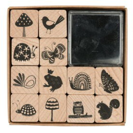 RICO DESIGN スタンプ12個入りセット☆森の動物 鳥 蝶々 かえる てんとう虫 （Stamp set In the Woods）☆木製 プレゼント クラフト 雑貨【宅配便のみ発送可】