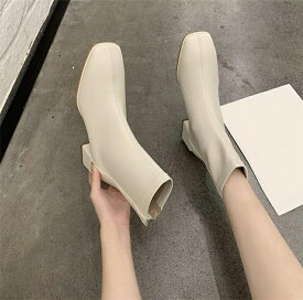 送料無料！ショートブーツ レディース スクエアトゥ ブーツ ストレッチ 太ヒール ブーツ おしゃれ 靴 柔らかい シューズ 秋冬 可愛い 美脚 痛くない 通勤用 シンプル