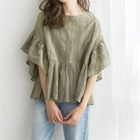 フリルブラウス レディース フリル プルオーバー 半袖 トップス シャツ 女性 ゆったり 体型カバー 可愛い 綺麗め 大人可愛い おしゃれ フェミニン オフィス カジュアル送料無料！